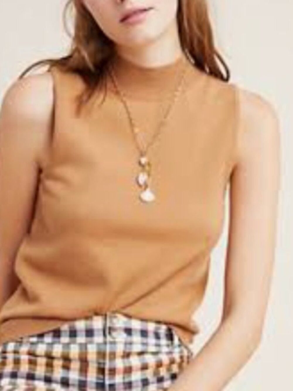 Anthropologie Suzy Mock Neck Sweater Tank - Tan